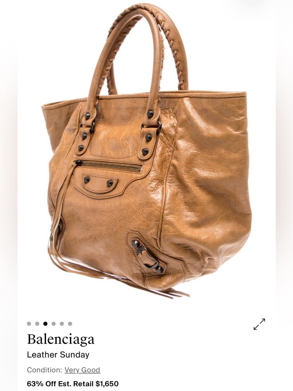 BALENCIAGA Tan Leather Sunday Bag - Picture 4 of 16